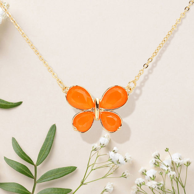 FASHNZFAB Butterfly Cluster Pendant Necklace Red 3