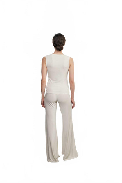 Enza Costa Seiden-Strickhose mit Diagonalschnitt Beige XLarge 3