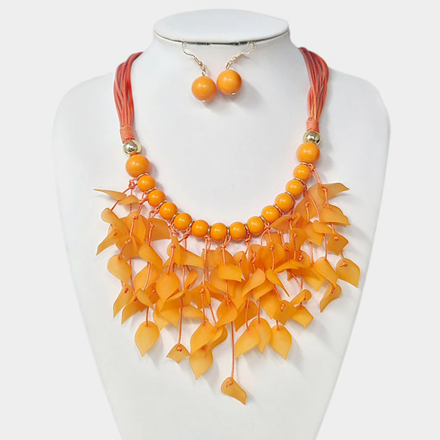 FASHNZFAB Leaf Fringe Statement Necklace Multi One Size 7