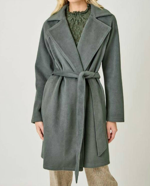 Mystree Lapel Collar Robe Coat Green Large 2