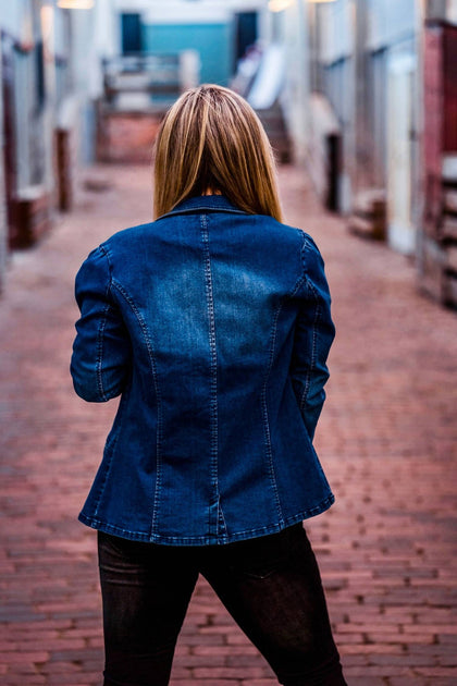 Layerz Clothing Denim Embroidered Blazer Blue Small 4