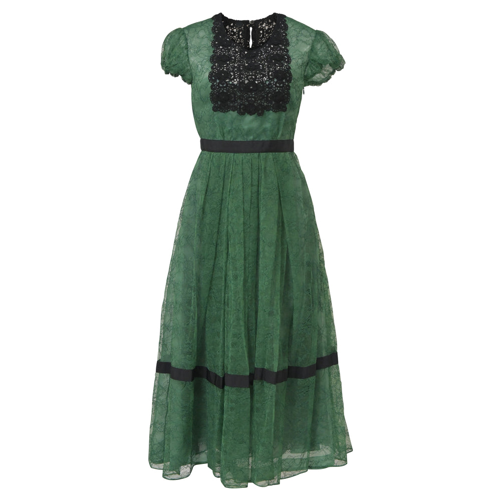 Burberry Prorsum Lace Midi Dress In Green Polyamide