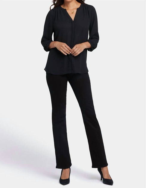 NYDJ Solid Pintuck Blouse Black XSmall 4