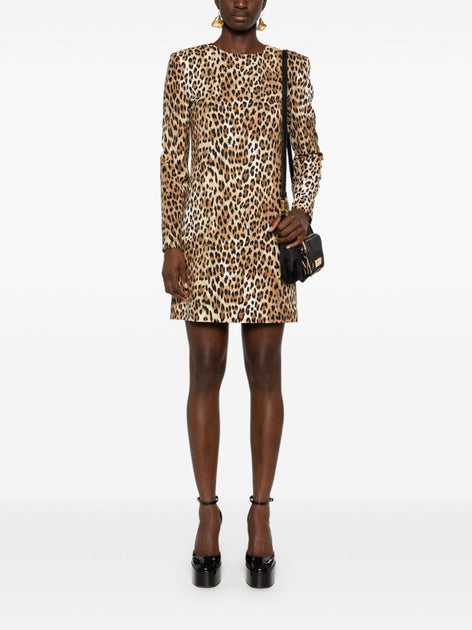 Moschino Leopard Print Cady Mini Dress Brown EU 40 4