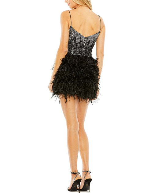 Mac Duggal Robe Cocktail Mini Courte à Sequins et Plumes Noire US 10 3