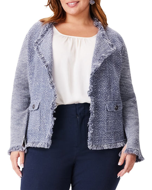 Nic + Zoe Plus Fringe Mix Knit Pocket Jacket Blue XXLarge 2