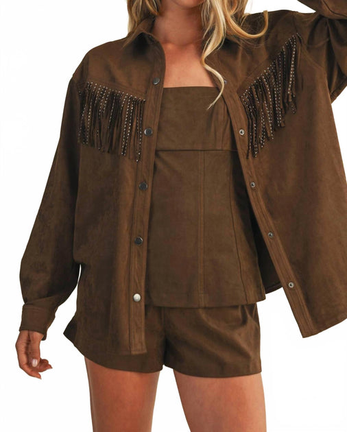 Mustard Seed Oakley Studded Fringe Jacket Dark Oak Large 2