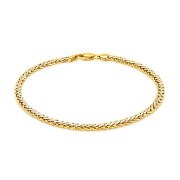 Two-Tone Gold Wheat Chain Bracelet Yellow Gold 3