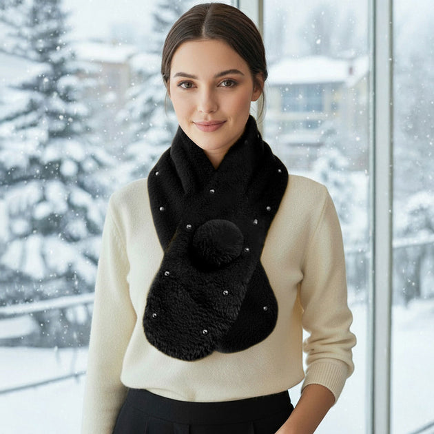 TRUEDAMES Faux Fur Scarf Black 2