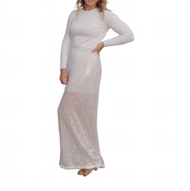 Ooh Fashion Skylar Maxi Skirt Silver Medium 3