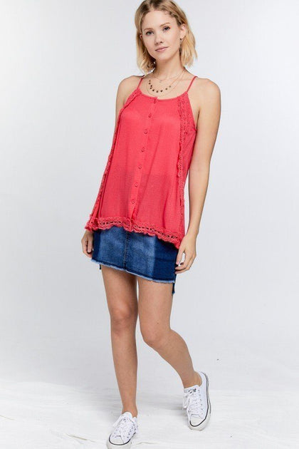 TRUEDAMES Boho Scallop Lace Cami Top Green Small 3