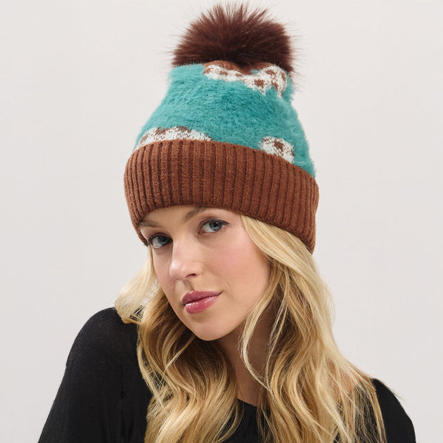 FASHNZFAB Faux Fur Pom Pom Beanie Black One Size 4