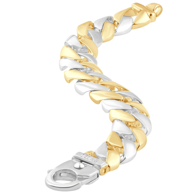 Pompeii3 Men's Rounded Heavy Cuban Link Bracelet Gold/Platinum 9.5" 5