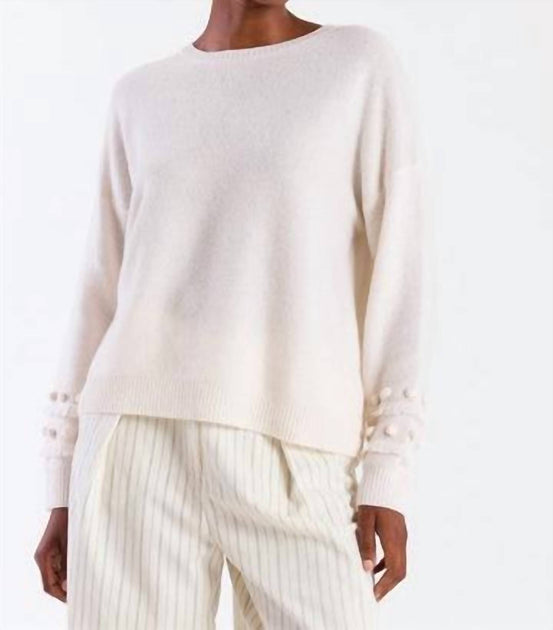 Brodie Cashmere Paula Pom Ärmel Rundhalspullover Beige Large 2