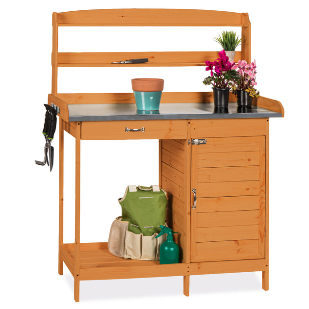 Red Barrel Studio® Outdoor 39" Potting Bench Table, Rustic Garden Wood Workstation Storage Cabinet Garden Shed With 2-Tier Shelves And Side Hook