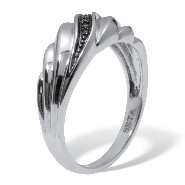 Palm .03 Men's Round Black Diamond Sterling Silver Ring Silver US 10 3