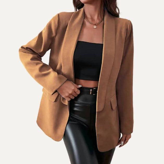 Madison Women's Open Front Blazer Brown Large 2