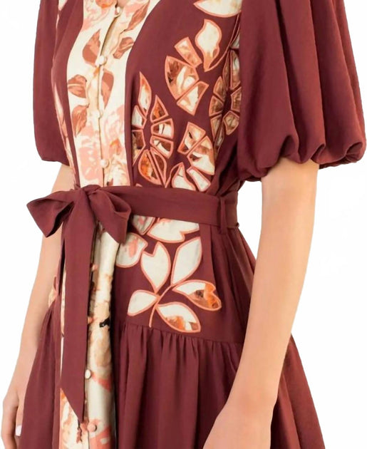 Mint Micah Puff Sleeve Button Up Dress Red Medium 4