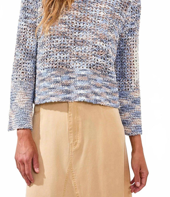 TRIBAL Open Stitch Crewneck Bell-Sleeve Sweater Multi XSmall 2