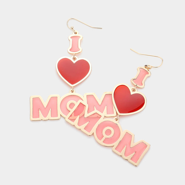 FASHNZFAB I Love Mom Message Dangle Earrings Red 2
