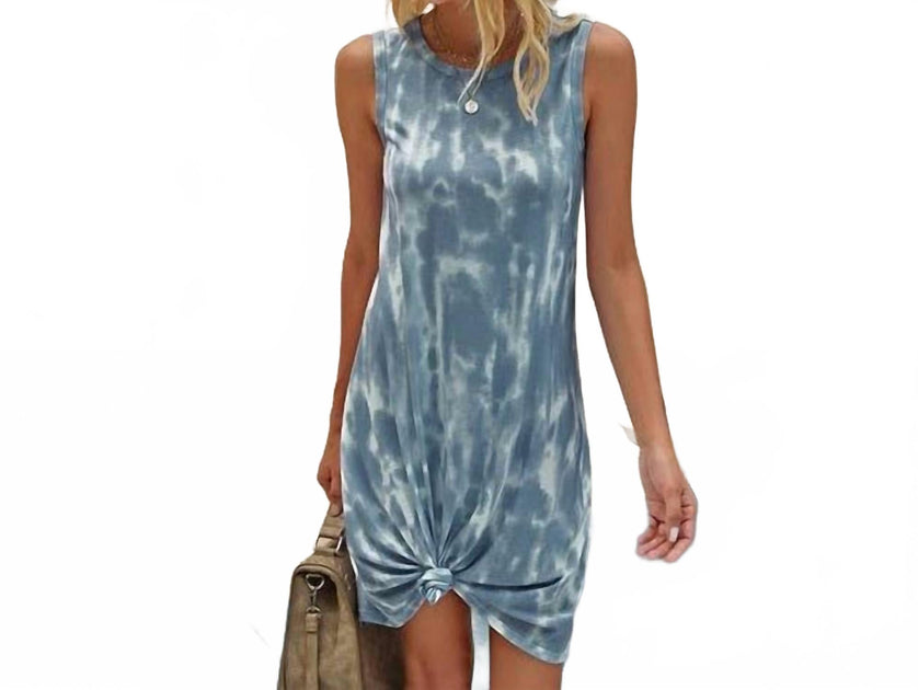 ELINGS Round Neck Tie Dye Short Dress Blue XL 3