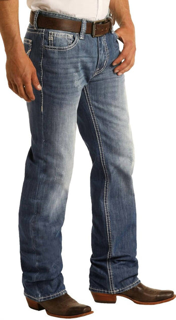 Rock & Roll Denim Cowboy Double Barrel Relaxed Fit Boot Jeans Blue 42 x 32 4