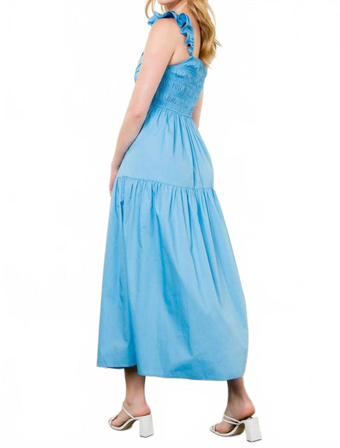 THML Tiered Poplin Maxi Dress Blue Large 4
