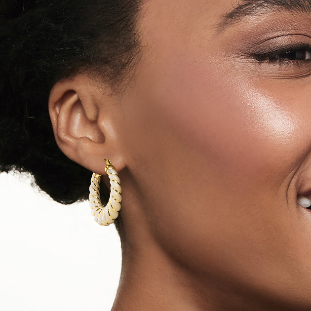 Ross-Simons Mother-Of-Pearl Hoop Earrings Silver 3