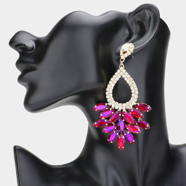 FASHNZFAB Marquise Crystal Cluster Rhinestone Dangle Earrings Multicolor 5