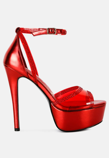 London Rag Cinderella Stiletto Platform Sandals Red US 8 2