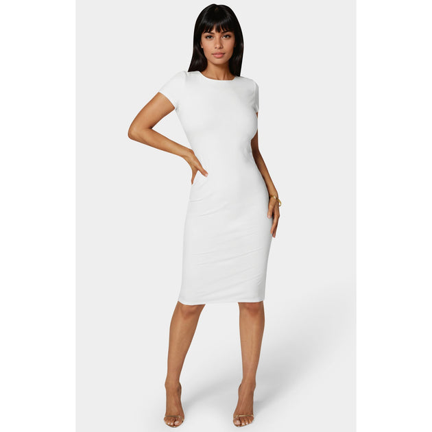 Bebe Rib Midi T-shirt Dress White XLarge 2
