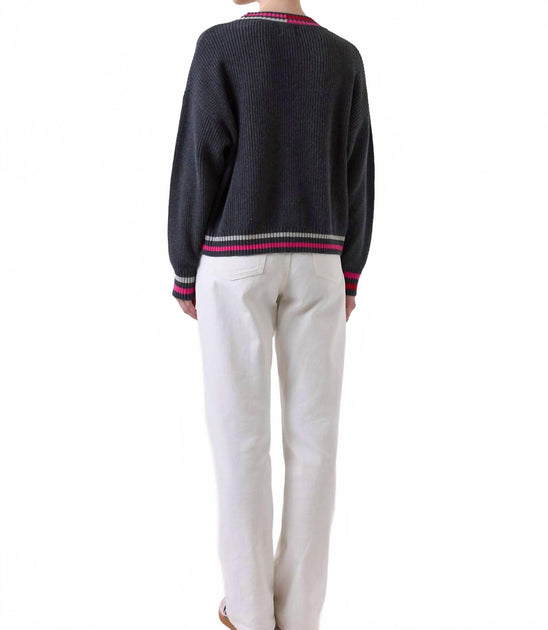 Wispr Vivienne Stripe Trim Cardigan Pink Small 3