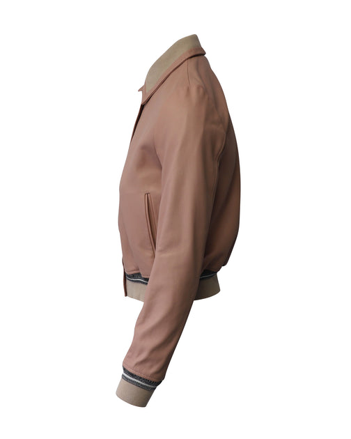 Sandro Paris Varsity Bomber Jacket In Light Pink Leather ShopSimon