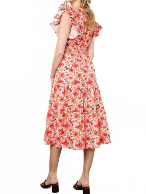 Robe Mi-longue à Volants et Imprimé Floral THML Rose Small 3