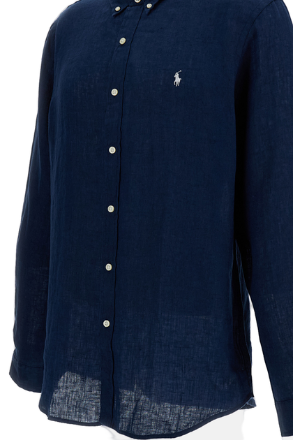 Ralph Lauren Polo Linen Button-Down Shirt Blue Medium 4