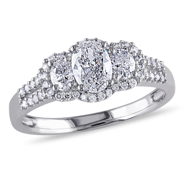 Mimi & Max 3-Stone Diamond Engagement Ring 14k White Gold Silver US 5 2
