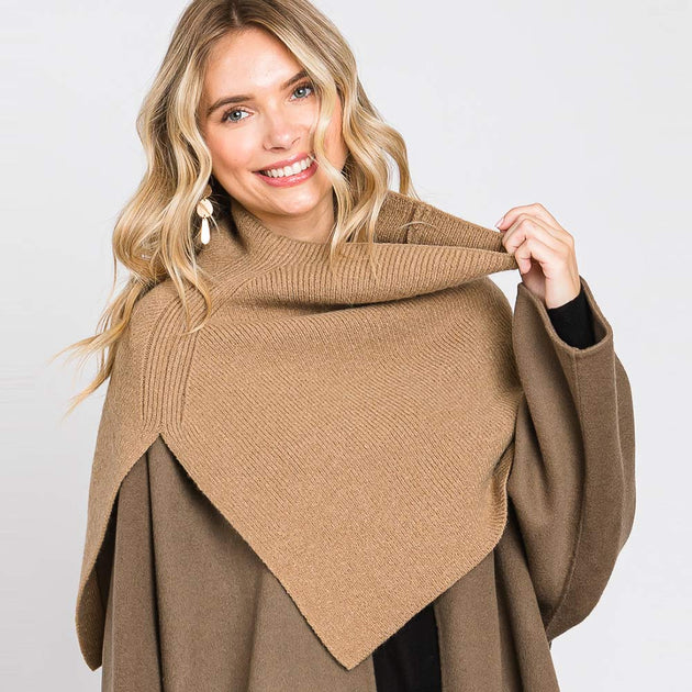 TRUEDAMES Slit Turtleneck Knit Shawl Scarf Multi 2
