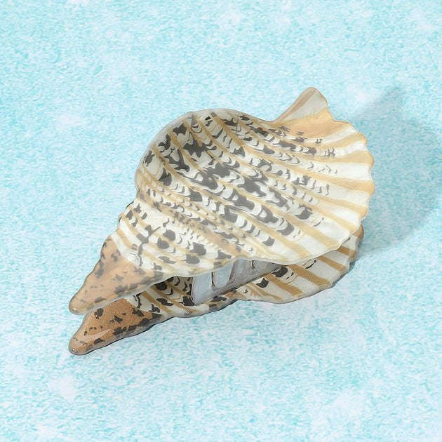 FASHNZFAB Trumpet Sea Shell Hair Claw Clip Beige 2