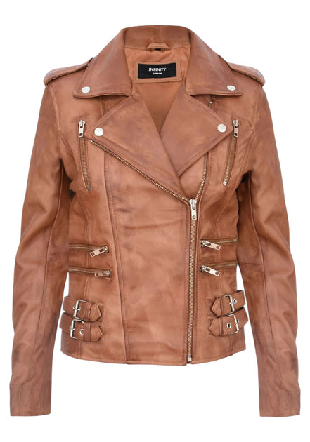 Infinity Constantia Biker Jacket Tan Brown US 10 3