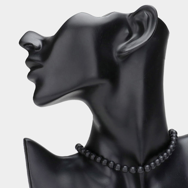 FASHNZFAB Natural Stone Beaded Choker Necklace Black 5