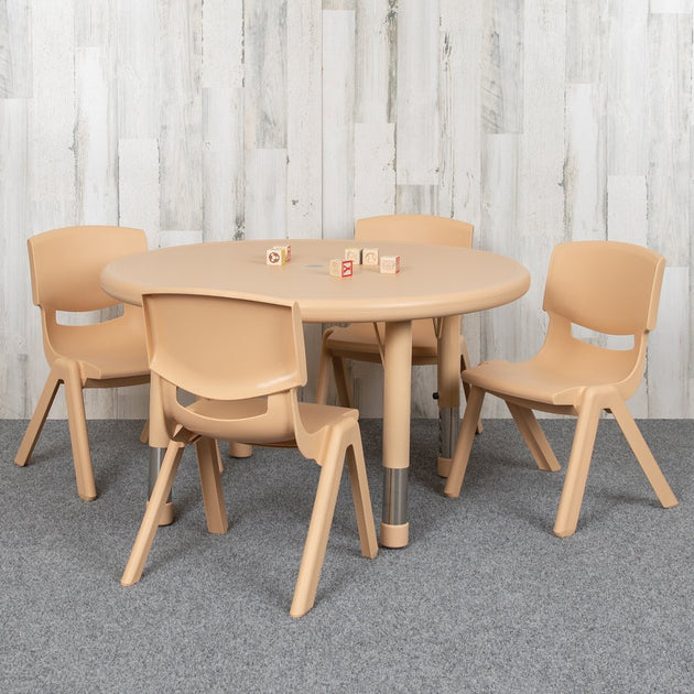 Flash Furniture 33" Round Plastic Activity Table Set Natural 3
