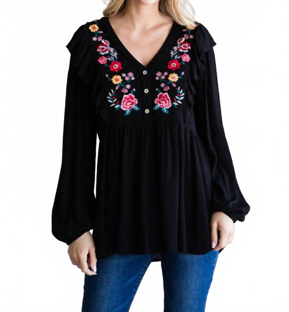 Jodifl Embroidered Babydoll Top Black Large 2