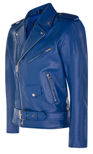 Infinity Mens Cow-Hide Black Brando Jacket Venice Blue Medium 3