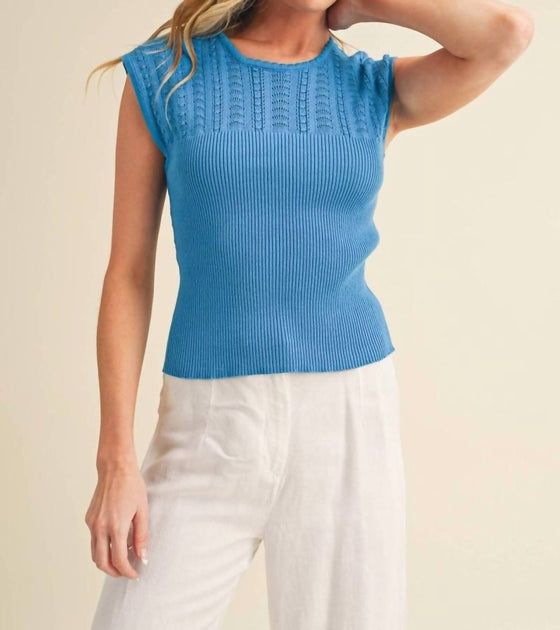 AEMI + CO Damen Tara Openwork Kurzarm Stricktop blau Small 2