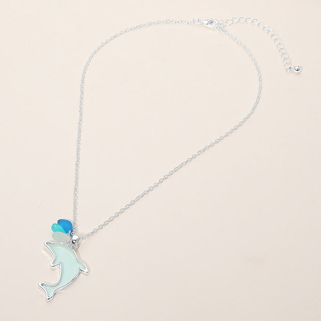 FASHNZFAB Sea Glass Dolphin Pendant Necklace Blue One Size 3