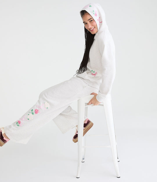 Aeropostale Cloud Soft Rose Bow Pullover Hoodie White XLarge 3