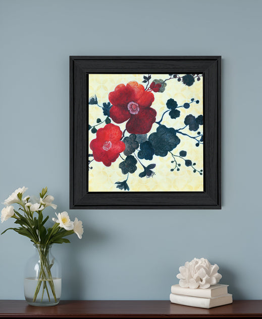 Hivvago Japanese Blossoms Framed Print Wall Art Black 7