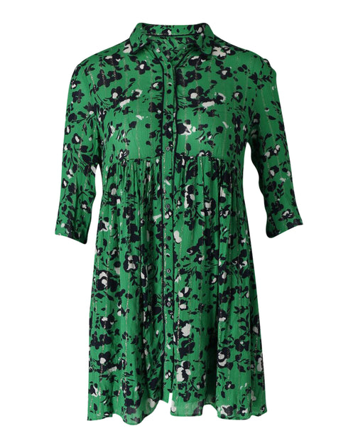 Ba & Sh Floral Button-Front Gathered Mini Dress Green US 4 4