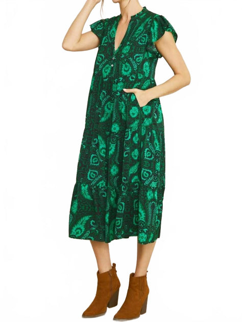 Entro Floral & Leaf Ruffle Midi Dress Green 1X 4