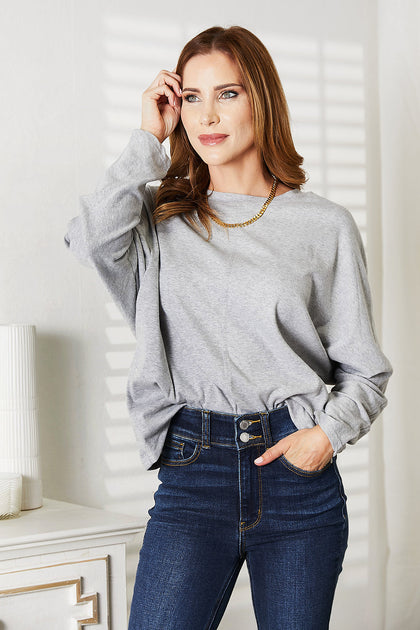 TRUEDAMES Double Take Seam Detail Top Grey Medium 2